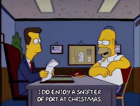 homer simpson saying he enjoys a snifter of porter at christmas during an interview